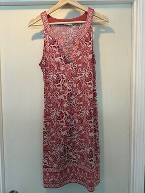 Sleeveless Coral and Cream Floral Midi Dress